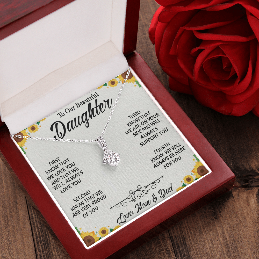 To Our Beautiful Daughter, Alluring Beauty Necklace With Know That We Love You Message Card, Daughter's Day, Birthday Gift For Her, Jewelry For Her, Necklace For Her, Pendant For Her