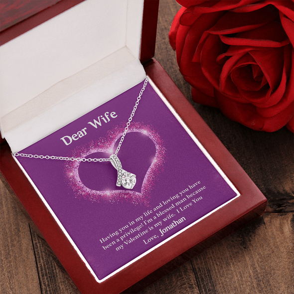 Dear Wife, Alluring Beauty Necklace With Having You In My Life Message Card, Birthday, Anniversary, Valentine's Day Gift, Jewelry For Her, Pendant For Her, Customized Message Card