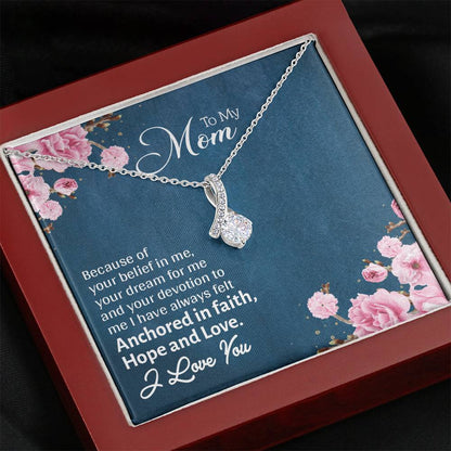 To My Mom, I Love You Alluring Beauty Necklace, Gift For Mother's Day, Christmas, Birthday, Silver Necklace With Message Card, Mom/Daughter Pendant