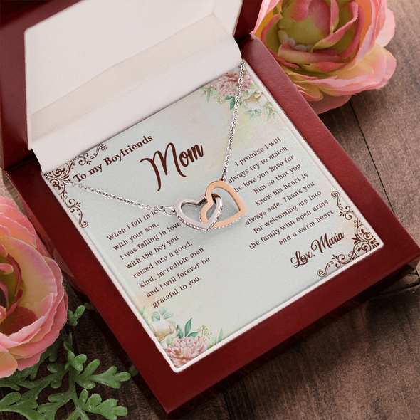 To My Boyfriend's Mom, Interlocking Hearts Necklace With I Will Forever Be Grateful To You Message Card, Mother's Day Gift, Anniversary Gift, Birthday Gift, Jewelry For Her, Customized Message Card
