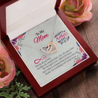 To My Mom, Interlocking Hearts Necklace With All You Want Is Your Child To Be Happy Message Card, Mother's Day Gift, Birthday, Anniversary, Pendant For Her, Jewelry For Her