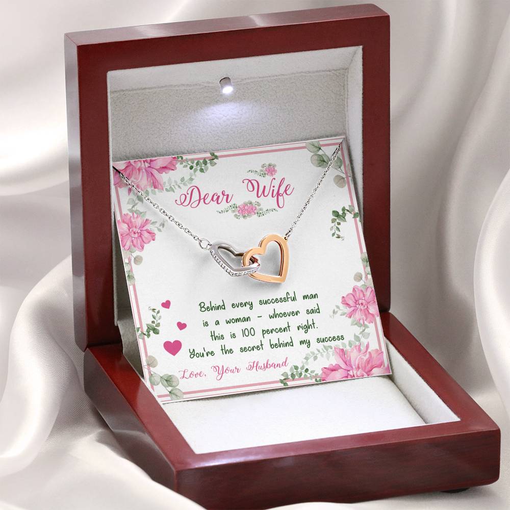 To My Wife Interlocking Hearts Necklace, Silver/golden Heart Shape Pendant for Her, Gift for Birthday, Anniversary, Jewelry for Wife, Valentine's Day