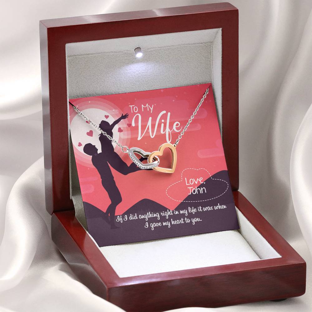 If I Did Anything Right It Was When I Gave My Heart To You, Couple Jewelry, Gift For Her, Birthday, Interlocking Heart Necklace, Anniversary,  Name Necklace