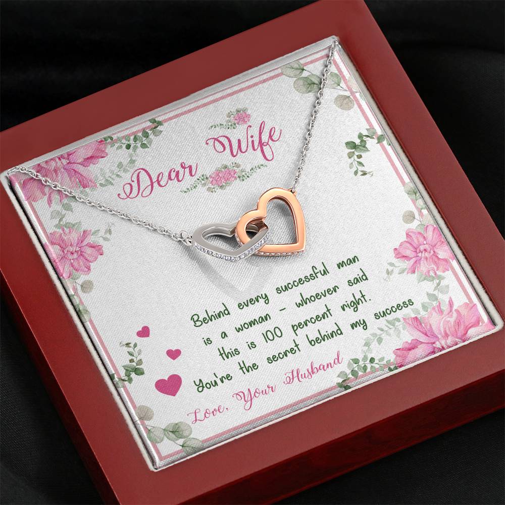 To My Wife Interlocking Hearts Necklace, Silver/golden Heart Shape Pendant for Her, Gift for Birthday, Anniversary, Jewelry for Wife, Valentine's Day