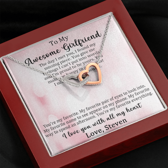 Customized Pendant For My Awesome Girlfriend, Interlocking Hearts Necklace, Customized Pendant For Her, Birthday Gift, Christmas, Anniversary, Gift For Her, Valentine's Day, Jewelry For Her