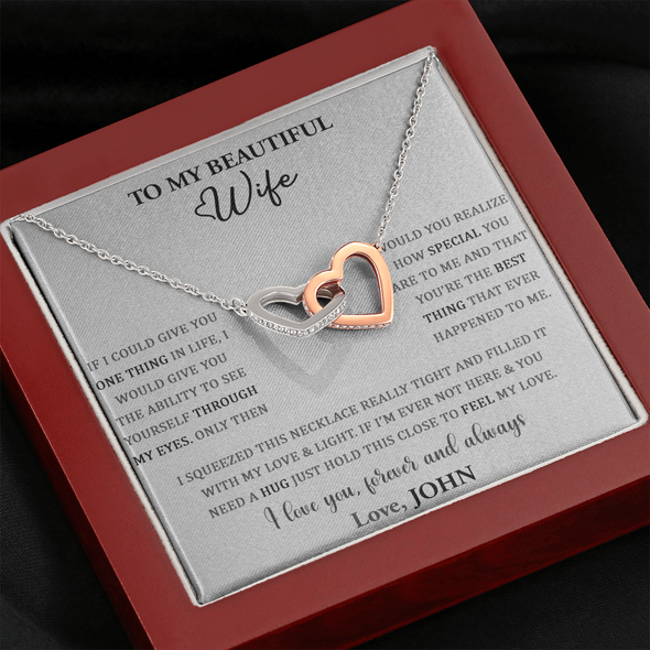 To My Beautiful Wife, Interlocking Hearts Necklace, Customized Pendant For Her, Jewelry For Her, Birthday Gift, Anniversary, Christmas, Gift For Her, Valentine's Day
