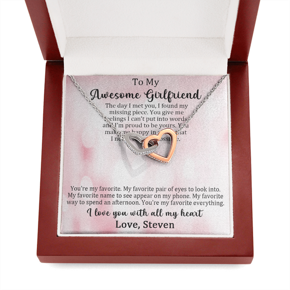 Customized Pendant For My Awesome Girlfriend, Interlocking Hearts Necklace, Customized Pendant For Her, Birthday Gift, Christmas, Anniversary, Gift For Her, Valentine's Day, Jewelry For Her