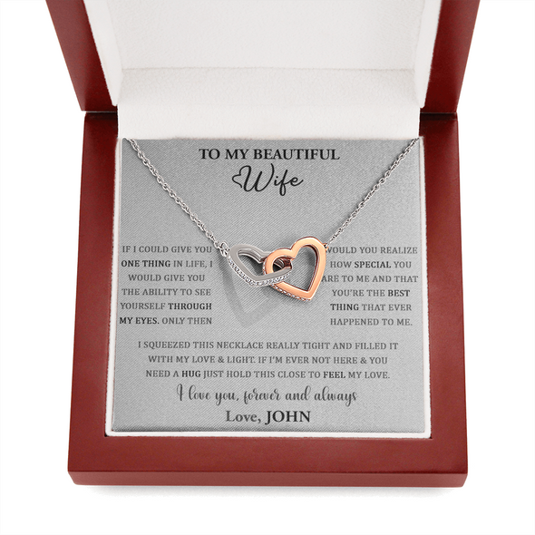 To My Beautiful Wife, Interlocking Hearts Necklace, Customized Pendant For Her, Jewelry For Her, Birthday Gift, Anniversary, Christmas, Gift For Her, Valentine's Day