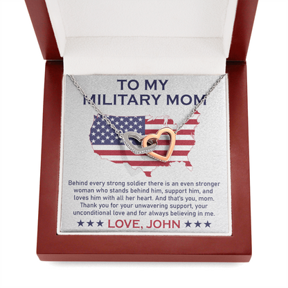To My Military Mom, Interlocking Hearts Necklace, Gift For Mom, Mother's Day Special Gift, Mom's Birthday Gift, Custom Pendant For Mom, Necklace For Mom, Precious Gift For Mom