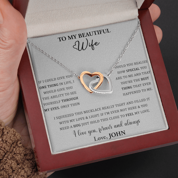 To My Beautiful Wife, Interlocking Hearts Necklace, Customized Pendant For Her, Jewelry For Her, Birthday Gift, Anniversary, Christmas, Gift For Her, Valentine's Day