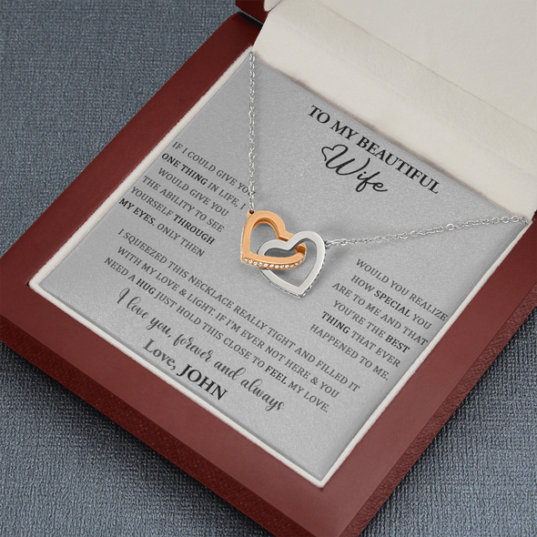 To My Beautiful Wife, Interlocking Hearts Necklace, Customized Pendant For Her, Jewelry For Her, Birthday Gift, Anniversary, Christmas, Gift For Her, Valentine's Day