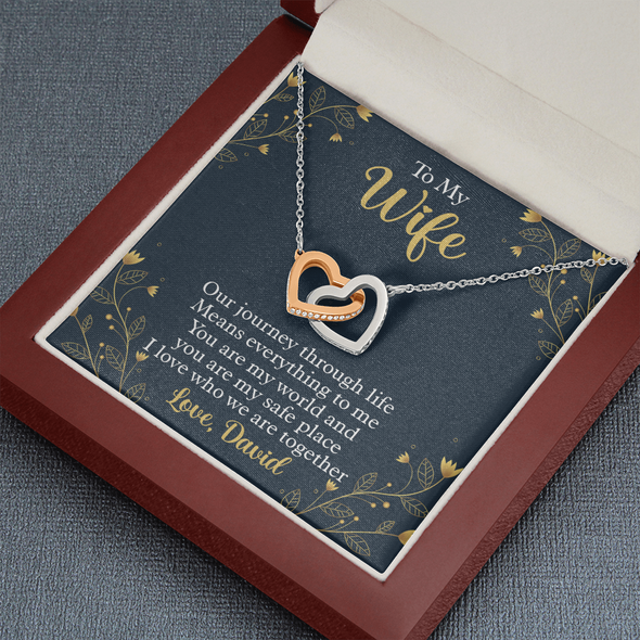 To My Beautiful Wife, Interlocking Hearts Necklace With Our Journey Through Life Means Everything To Me Customized Message Card, Birthday, Gift For Her, Jewelry For Her, Pendant For Her