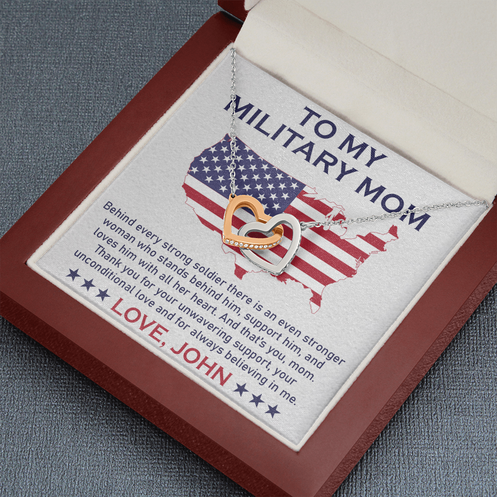 To My Military Mom, Interlocking Hearts Necklace, Gift For Mom, Mother's Day Special Gift, Mom's Birthday Gift, Custom Pendant For Mom, Necklace For Mom, Precious Gift For Mom