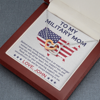 To My Military Mom, Interlocking Hearts Necklace, Gift For Mom, Mother's Day Special Gift, Mom's Birthday Gift, Custom Pendant For Mom, Necklace For Mom, Precious Gift For Mom
