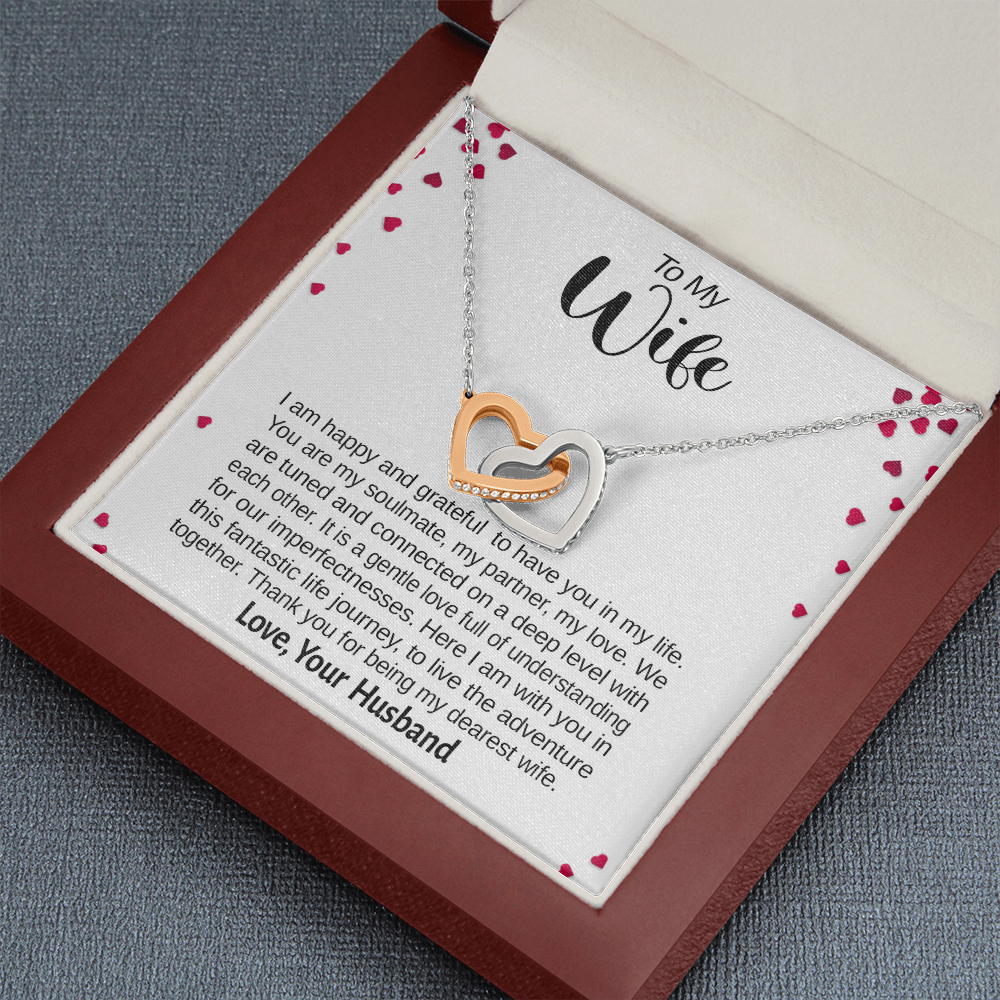 To My Wife, Interlocking Hearts Necklace With Here I Am With You In This Fantastic Life Journey Message Card, Birthday, Anniversary, Gift For Her, Jewelry For Her, Pendant For Her
