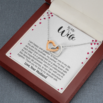 To My Wife, Interlocking Hearts Necklace With Here I Am With You In This Fantastic Life Journey Message Card, Birthday, Anniversary, Gift For Her, Jewelry For Her, Pendant For Her