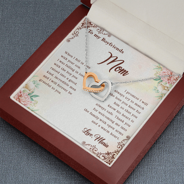 To My Boyfriend's Mom, Interlocking Hearts Necklace With I Will Forever Be Grateful To You Message Card, Mother's Day Gift, Anniversary Gift, Birthday Gift, Jewelry For Her, Customized Message Card