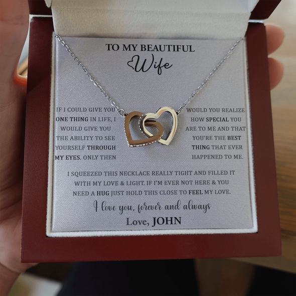 To My Beautiful Wife, Interlocking Hearts Necklace, Customized Pendant For Her, Jewelry For Her, Birthday Gift, Anniversary, Christmas, Gift For Her, Valentine's Day