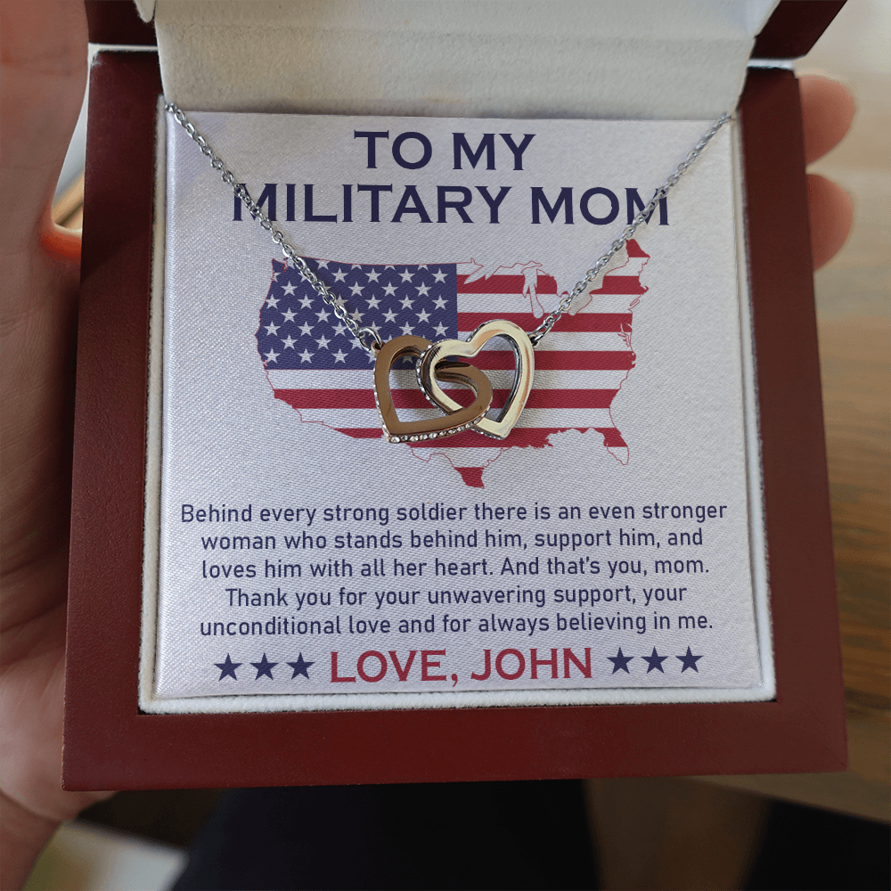 To My Military Mom, Interlocking Hearts Necklace, Gift For Mom, Mother's Day Special Gift, Mom's Birthday Gift, Custom Pendant For Mom, Necklace For Mom, Precious Gift For Mom