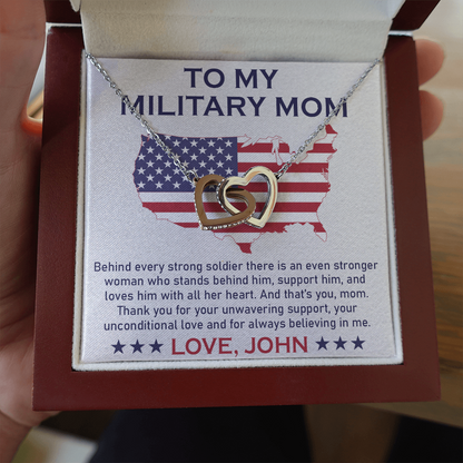 To My Military Mom, Interlocking Hearts Necklace, Gift For Mom, Mother's Day Special Gift, Mom's Birthday Gift, Custom Pendant For Mom, Necklace For Mom, Precious Gift For Mom