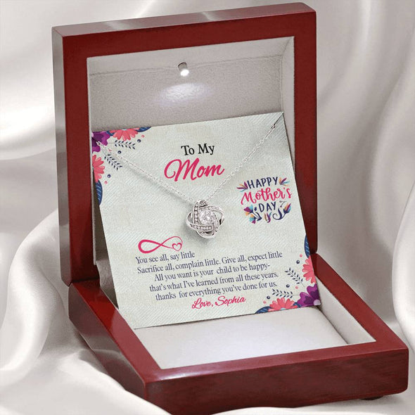 To My Mom, Thanks For Everything You Have Done For Us Customized Knot Pendant, Necklace With Message Card, Gift Ideas, For Mom/Daughter, Silver Jewelry For Her, Gift For Mother's Day