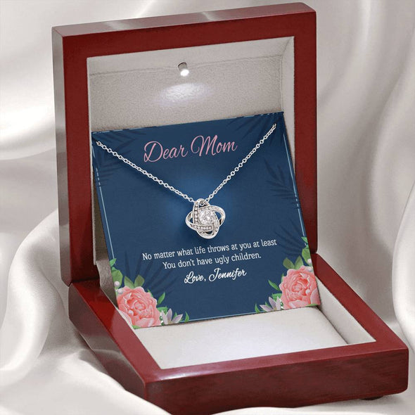 Love Knot Necklace With Message Card, Silver Jewelry For Mom, Gift For Mother's Day, Birthday, Christmas, Mom/Daughter Gift Ideas