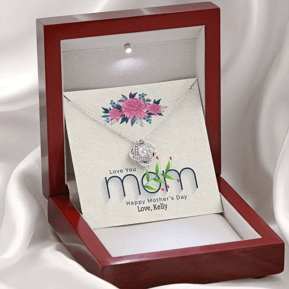 Love You Mom, Customized Knot Pendant With Message Card, Silver Necklace, Jewelry For Mom, Gift For Mother's Day