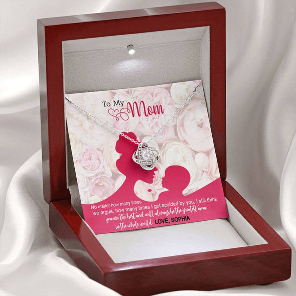 To My Mom, You Are The Greatest Mom In he Whole World Customized Knot Necklace, Personalized Necklace with Message card, Gift For Birthday, Christmas, Mother's Day, Gift Ideas For Mom/Daughter
