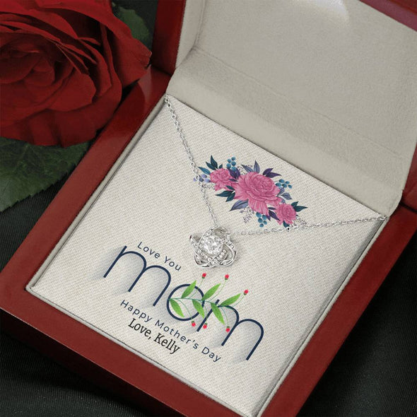 Love You Mom, Customized Knot Pendant With Message Card, Silver Necklace, Jewelry For Mom, Gift For Mother's Day