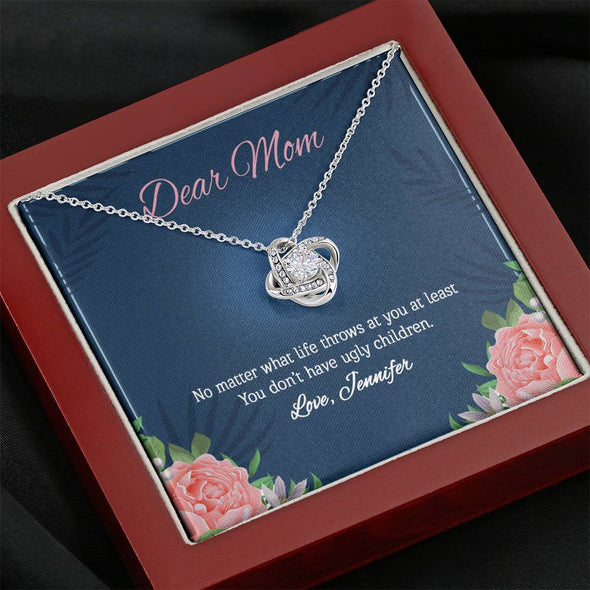 Love Knot Necklace With Message Card, Silver Jewelry For Mom, Gift For Mother's Day, Birthday, Christmas, Mom/Daughter Gift Ideas