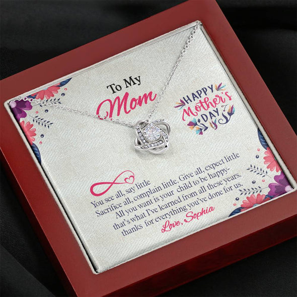 To My Mom, Thanks For Everything You Have Done For Us Customized Knot Pendant, Necklace With Message Card, Gift Ideas, For Mom/Daughter, Silver Jewelry For Her, Gift For Mother's Day
