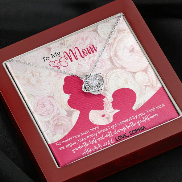 To My Mom, You Are The Greatest Mom In he Whole World Customized Knot Necklace, Personalized Necklace with Message card, Gift For Birthday, Christmas, Mother's Day, Gift Ideas For Mom/Daughter