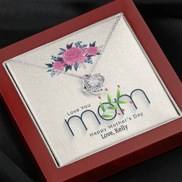 Love You Mom, Customized Knot Pendant With Message Card, Silver Necklace, Jewelry For Mom, Gift For Mother's Day