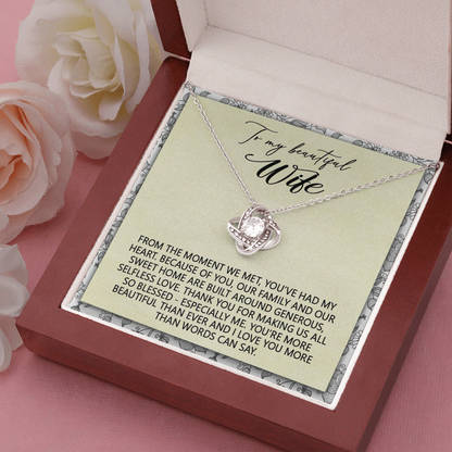 To My Beautiful Wife, Love Knot Necklace With Thank You For Making Us All So Blessed Message Card, Anniversary, Birthday, Gift For Her, Jewelry For Her, Pendant For Her