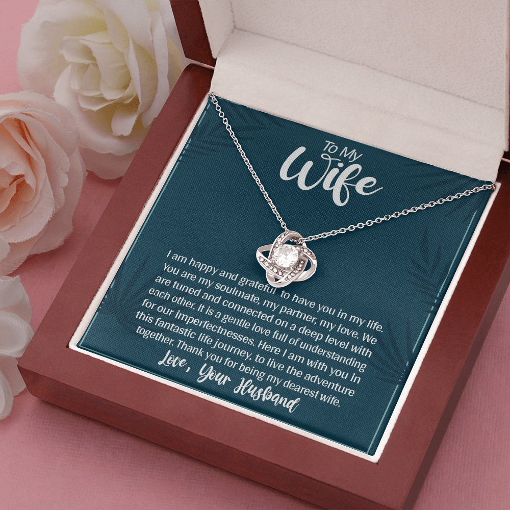 To My Wife, Love Knot Necklace With You Are My Soulmate, My Partner, My Love Message Card, Jewelry For Her, Birthday Gift, Anniversary, Gift For Her, Pendant For Her