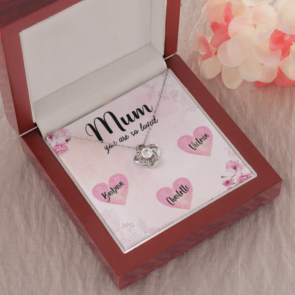 Mum You Are So Loved, Customized Pendant Love Knot Necklace, Customized Pendant For Her, Mother's Day Gift, Birthday Gift, Christmas, Anniversary, Gift For Her, Valentine's Day, Jewelry For Her