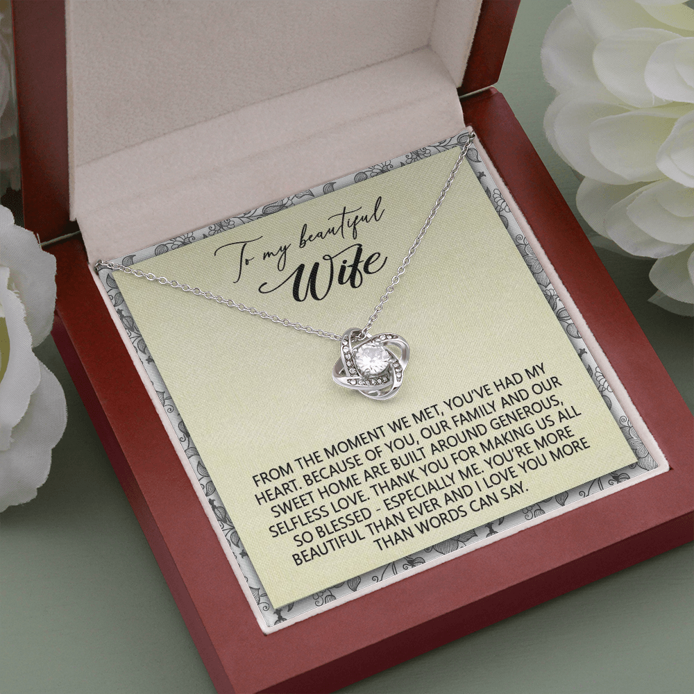 To My Beautiful Wife, Love Knot Necklace With Thank You For Making Us All So Blessed Message Card, Anniversary, Birthday, Gift For Her, Jewelry For Her, Pendant For Her