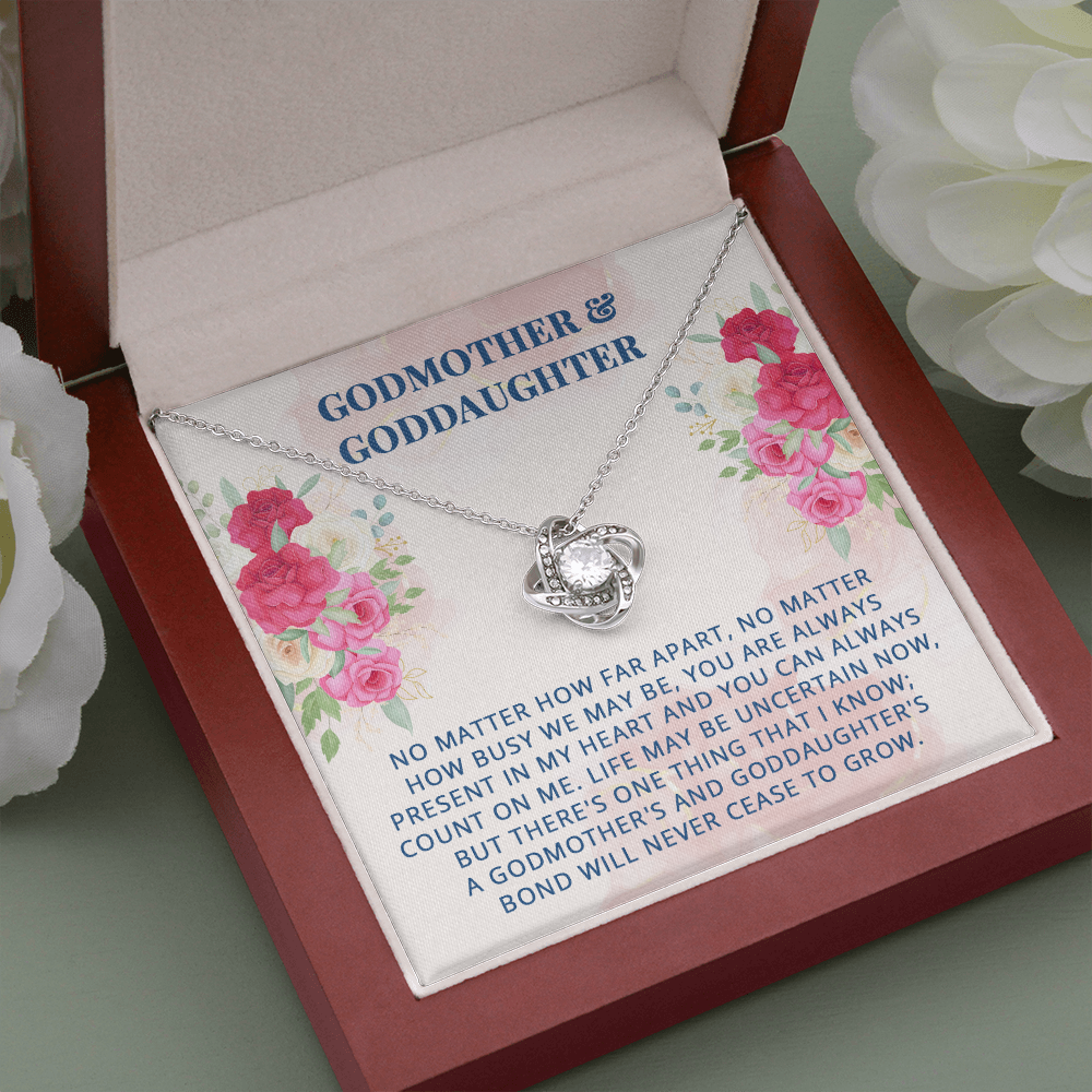 To My Godmother, Love Knot Necklace With You Are Always Present In My Heart Message Card, Mother's Day Gift, Pendant For Her, Birthday, Anniversary, Gift For Her, Jewelry For Her