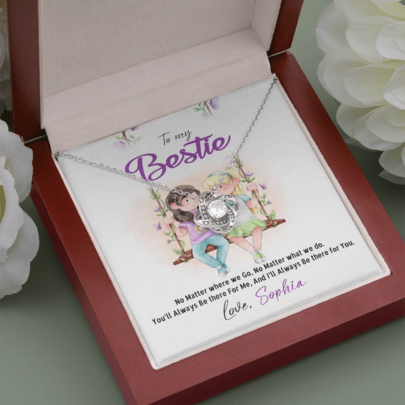 To My Bestie, Love Knot Necklace With I'll Always Be There For You Custom Message Card, Necklace for Her, Birthday, Gift For Her, Jewelry For Her, Pendant For Her