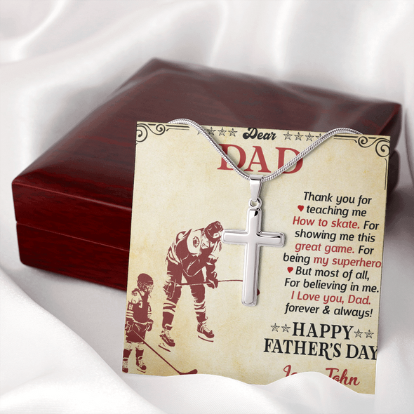 Dear Dad, Artisan Crafted Cross Necklace With Thank You For Showing Me This Great Game Message Card, Father's Day Gift For Him, Jewelry For Him, Customized Message Card