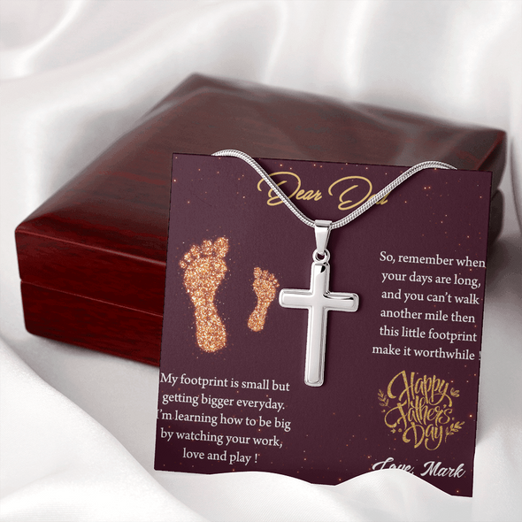 Dear Dad, Artisan Crafted Cross Necklace With I'm Learning How To Be Big By Watching You Work Message Card, Father's Day Gift For Him, Jewelry For Him, Customized Message Card