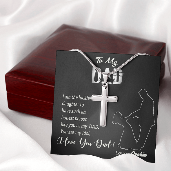 To My Dad, Artisan Crafted Cross Necklace With I Am The Luckiest Daughter Customized Message Card, Father's Day Gift For Him From Daughter, Jewelry For Him, Gift For Dad