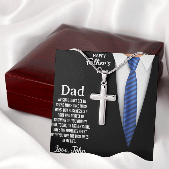 Dear Dad, Artisan Crafted Cross Necklace With Customized Message Card, Father's Day Gift For Him, Artisan-Crafted Stainless Steel Cross Necklace For Him