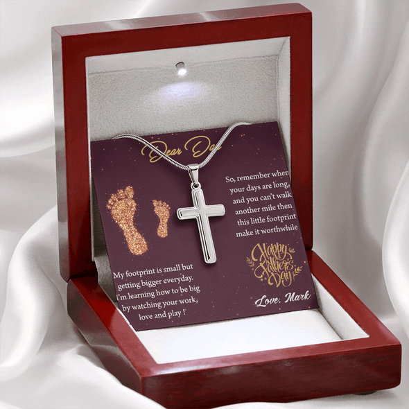 Dear Dad, Artisan Crafted Cross Necklace With I'm Learning How To Be Big By Watching You Work Message Card, Father's Day Gift For Him, Jewelry For Him, Customized Message Card