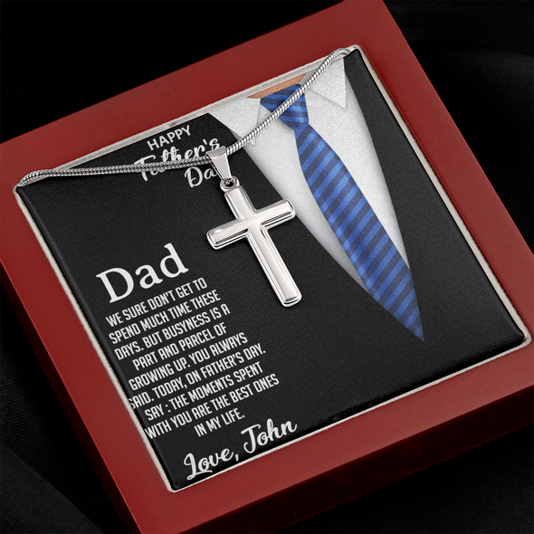 Dear Dad, Artisan Crafted Cross Necklace With Customized Message Card, Father's Day Gift For Him, Artisan-Crafted Stainless Steel Cross Necklace For Him