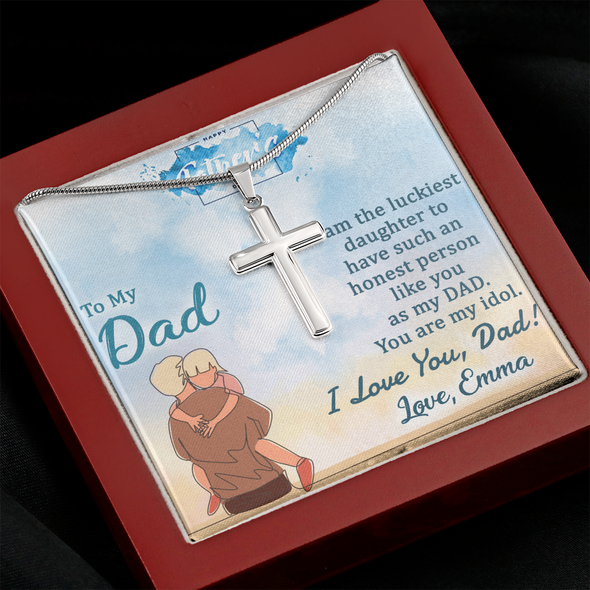 To My Dad, Artisan Crafted Cross Necklace With I Am The Luckiest Daughter Message Card, Father's Day Gift For Him, Jewelry For Him, Customized Message Card, Gift From Daughter