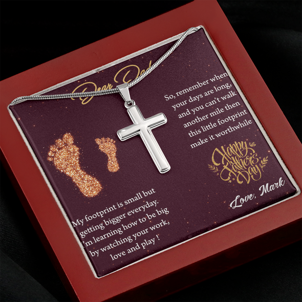Dear Dad, Artisan Crafted Cross Necklace With I'm Learning How To Be Big By Watching You Work Message Card, Father's Day Gift For Him, Jewelry For Him, Customized Message Card