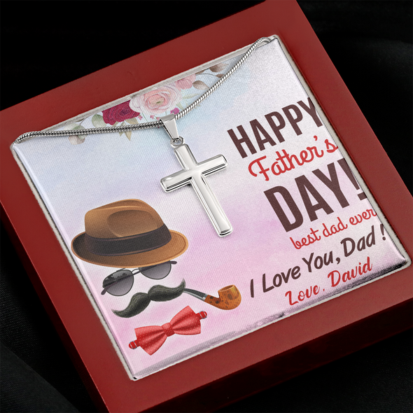 To My Dad, Artisan Crafted Cross Necklace With Customized Message Card, Father's Day Gift For Him, Jewelry For Him, Customized Message Card, Artisan-Crafted Stainless Steel Cross Necklace