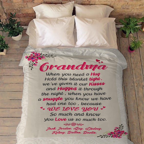 "We Love You" Grandma Customized Blanket For Grandma/Grandpa/Mamma/Papa/Auntie