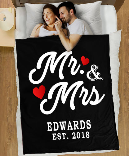 Mr And Mrs Personalized Blanket With Name And Wedding Year